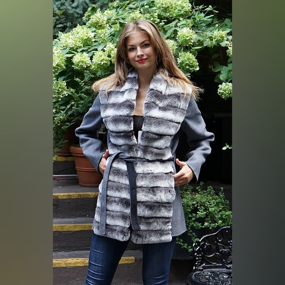 SALE Grey Wool Jacket Rex Rabbit - Picture 4 of 6